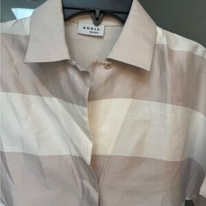 Akris Punto tan and White Striped Button Down Shirt